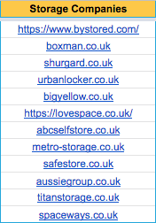 List of Storage Companies