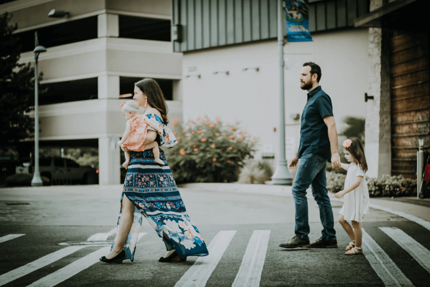 Family Crossing the Street.