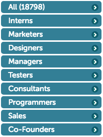 Work in Startups Categories.