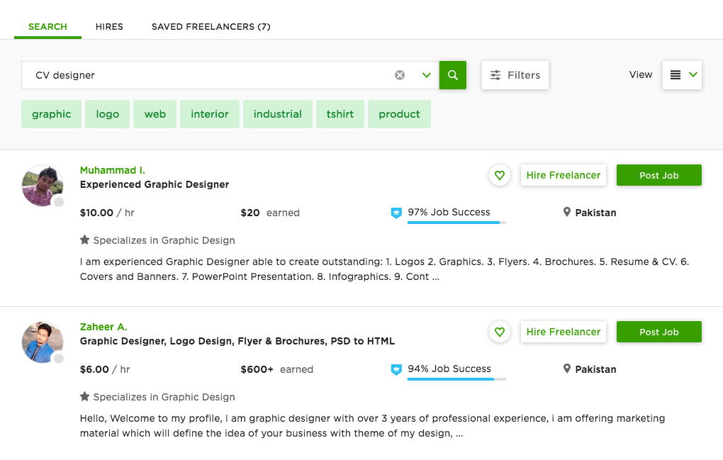 Upwork Results Page