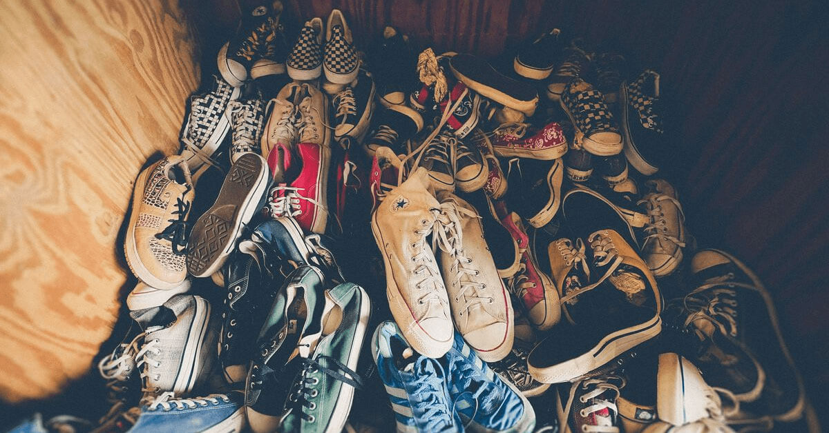 A bunch of different shoes.