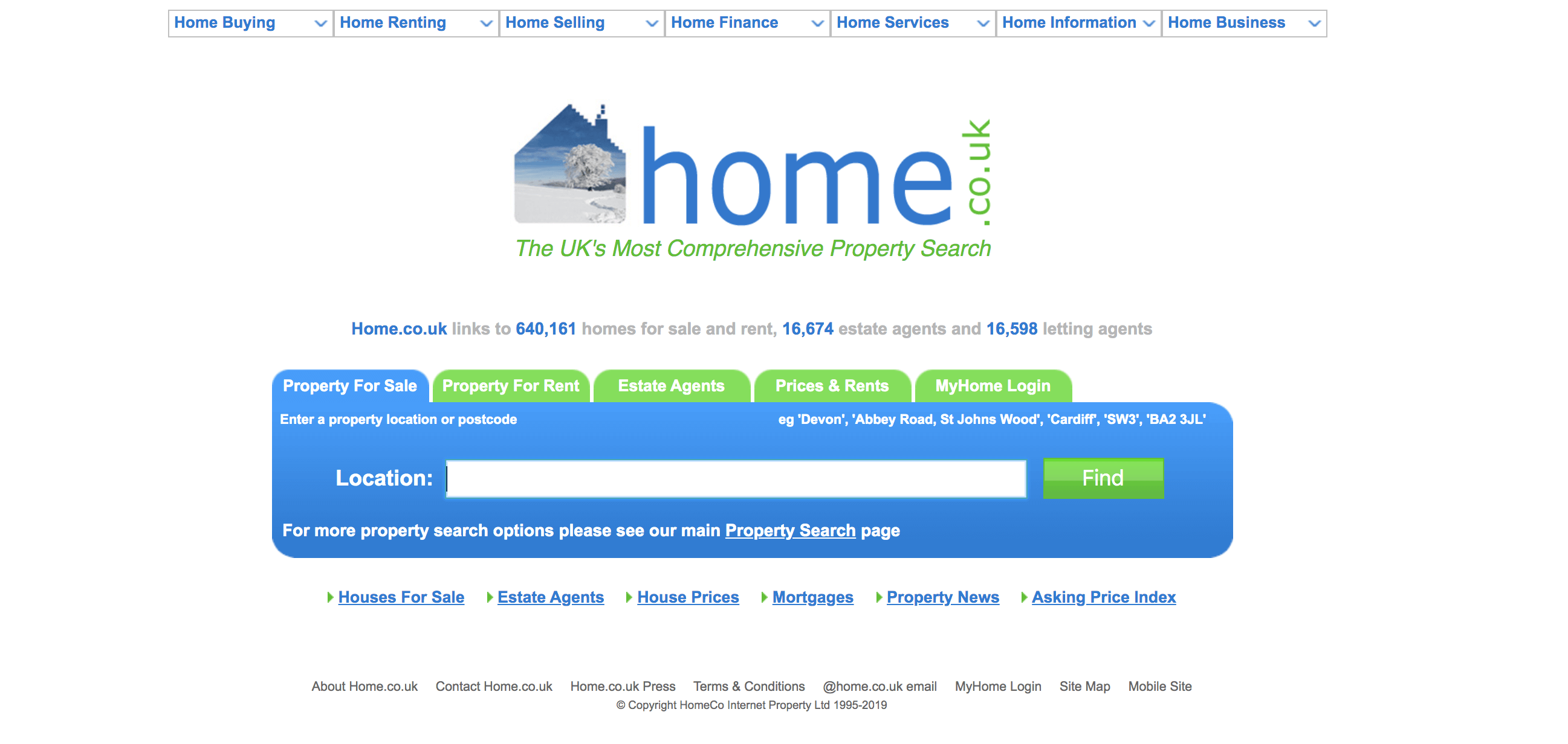 Home.co.uk homepage.